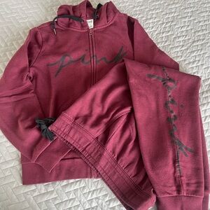 PINK Victoria's Secret Maroon Zip Hoodie & Joggers Set